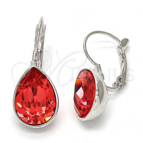 Rhodium Plated Leverback Earring, Teardrop Design, with Padparadscha Swarovski Crystals, Polished, Rhodium Finish, 02.239.0014.4