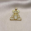 Oro Laminado Fancy Pendant, Gold Filled Style Teddy Bear Design, with White and Black Micro Pave, Polished, Golden Finish, 05.381.0030