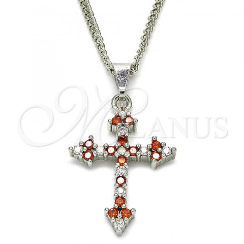 Rhodium Plated Pendant Necklace, Cross Design, with Garnet and White Cubic Zirconia, Polished, Rhodium Finish, 04.284.0010.5.22