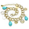 Oro Laminado Charm Bracelet, Gold Filled Style Teardrop Design, with Turquoise Opal, Polished, Golden Finish, 03.331.0201.08