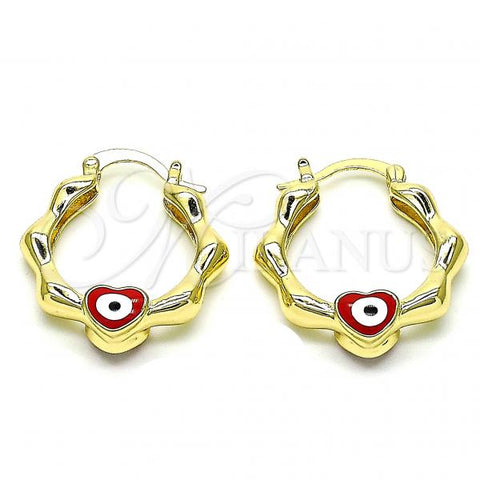 Oro Laminado Small Hoop, Gold Filled Style Heart Design, Red Enamel Finish, Golden Finish, 02.213.0443.2.25