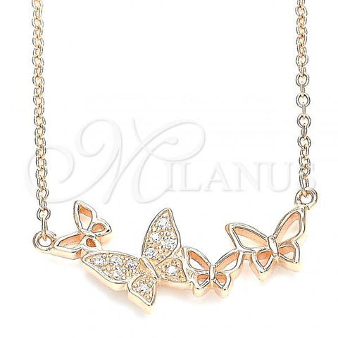 Sterling Silver Pendant Necklace, Butterfly Design, with White Micro Pave, Polished, Rose Gold Finish, 04.336.0014.1.16