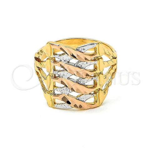 Oro Laminado Elegant Ring, Gold Filled Style Diamond Cutting Finish, Tricolor, 5.174.002.2.08 (Size 8)