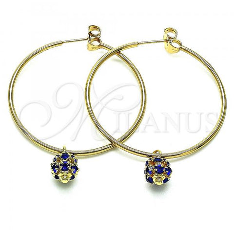 Oro Laminado Medium Hoop, Gold Filled Style with Sapphire Blue Crystal, Polished, Golden Finish, 02.63.2736.40