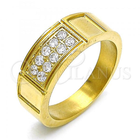 Stainless Steel Mens Ring, with White Cubic Zirconia, Polished, Golden Finish, 01.328.0004.1.12 (Size 12)