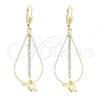 Oro Laminado Long Earring, Gold Filled Style Heart Design, with White Cubic Zirconia, Polished, Golden Finish, 5.116.014