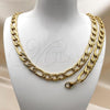 Stainless Steel Necklace and Bracelet, Figaro Design, Polished, Golden Finish, 06.257.0002