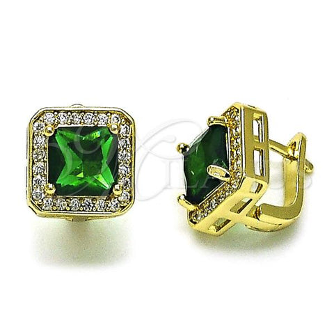 Oro Laminado Leverback Earring, Gold Filled Style with Green Cubic Zirconia and White Micro Pave, Polished, Golden Finish, 02.213.0582