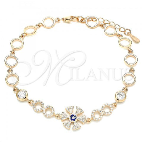Sterling Silver Fancy Bracelet, with Sapphire Blue and White Cubic Zirconia, Polished, Rose Gold Finish, 03.369.0003.1.07