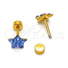 Stainless Steel Stud Earring, Star Design, with Tanzanite Crystal, Polished, Golden Finish, 02.271.0021.5