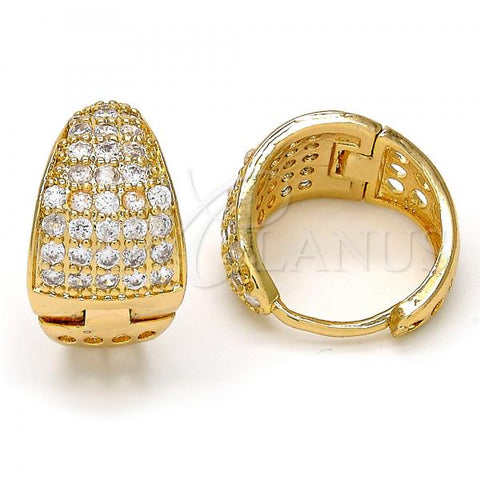 Oro Laminado Huggie Hoop, Gold Filled Style Chunky Design, with White Cubic Zirconia, Polished, Golden Finish, 02.217.0030.20