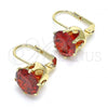 Oro Laminado Leverback Earring, Gold Filled Style with Garnet Cubic Zirconia, Polished, Golden Finish, 5.128.060