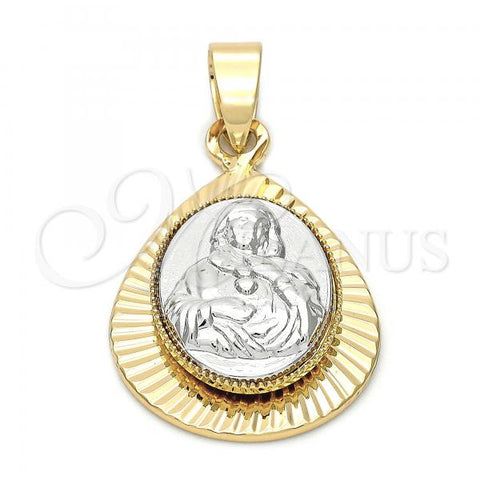 Oro Laminado Religious Pendant, Gold Filled Style Sagrado Corazon de Maria Design, Diamond Cutting Finish, Two Tone, 5.199.017