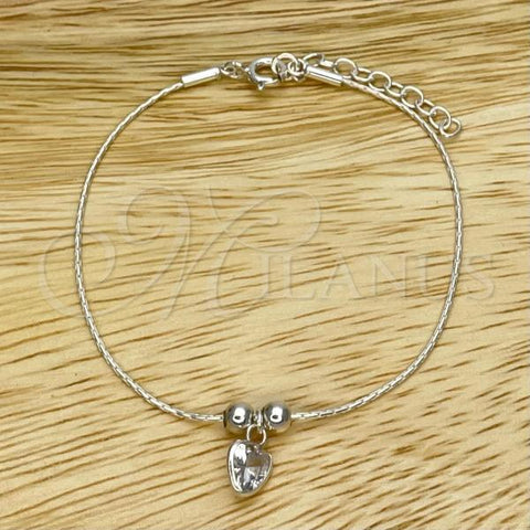 Sterling Silver Adjustable Bolo Bracelet, Heart and Ball Design, with White Cubic Zirconia, Polished, Silver Finish, 03.402.0010.07