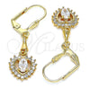 Oro Laminado Long Earring, Gold Filled Style Heart Design, with White Cubic Zirconia, Polished, Golden Finish, 02.213.0336