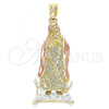 Oro Laminado Religious Pendant, Gold Filled Style Guadalupe Design, Polished, Tricolor, 05.351.0136