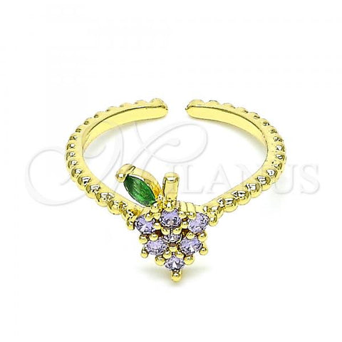 Oro Laminado Multi Stone Ring, Gold Filled Style Strawberry Design, with Violet and Green Cubic Zirconia, Polished, Golden Finish, 01.341.0042