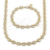 Oro Laminado Necklace and Bracelet, Gold Filled Style Puff Mariner Design, Polished, Golden Finish, 06.63.0300