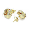 Oro Laminado Stud Earring, Gold Filled Style Love Knot Design, Diamond Cutting Finish, Golden Finish, 02.63.2378