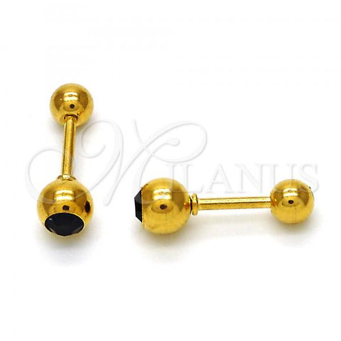 Stainless Steel Stud Earring, with Black Crystal, Polished, Golden Finish, 02.271.0017.2