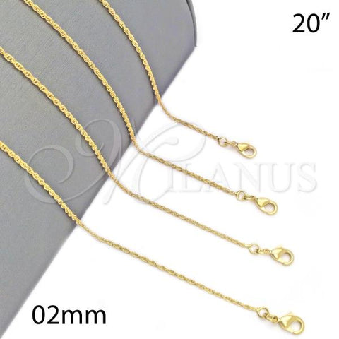 Oro Laminado Basic Necklace, Gold Filled Style Singapore Design, Golden Finish, 04.09.0174.20