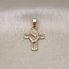 Oro Laminado Religious Pendant, Gold Filled Style Cross and Guadalupe Design, Polished, Golden Finish, 05.63.1170
