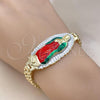 Oro Laminado Fancy Bracelet, Gold Filled Style Guadalupe Design, Diamond Cutting Finish, Tricolor, 03.411.0018.08