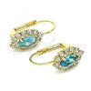 Oro Laminado Leverback Earring, Gold Filled Style Leaf Design, with Blue Topaz and White Crystal, Polished, Golden Finish, 02.122.0082.9
