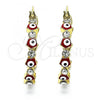 Oro Laminado Small Hoop, Gold Filled Style Evil Eye Design, with White Crystal, Red Enamel Finish, Golden Finish, 02.213.0367.1.25