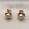 Oro Laminado Stud Earring, Gold Filled Style and Love Knot with Ivory Pearl, Brushed Finish, Golden Finish, 02.342.0363