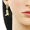 Oro Laminado Dangle Earring, Gold Filled Style Shoes Design, Polished, Golden Finish, 02.341.0251
