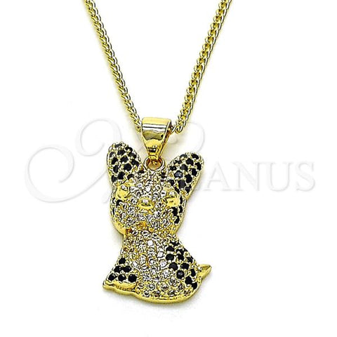 Oro Laminado Pendant Necklace, Gold Filled Style Dog Design, with Black and White Micro Pave, Polished, Golden Finish, 04.195.0070.18