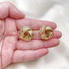 Oro Laminado Stud Earring, Gold Filled Style Chunky Design, Diamond Cutting Finish, Golden Finish, 02.213.0691