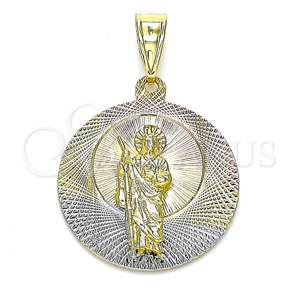 Oro Laminado Religious Pendant, Gold Filled Style San Judas Design, Diamond Cutting Finish, Tricolor, 05.253.0160