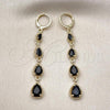 Oro Laminado Long Earring, Gold Filled Style Teardrop Design, with Black Cubic Zirconia, Polished, Golden Finish, 02.323.0106