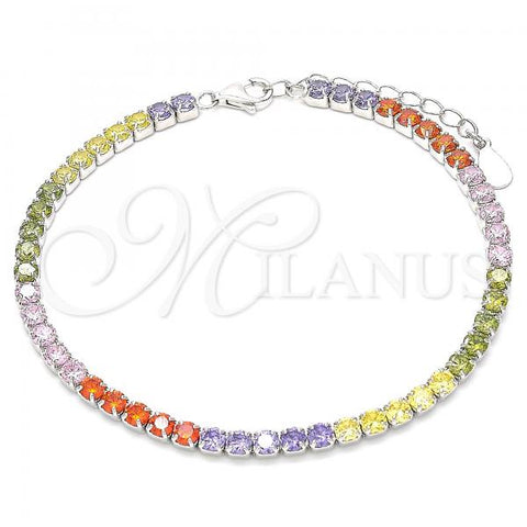Sterling Silver Tennis Bracelet, with Multicolor Cubic Zirconia, Polished, Rhodium Finish, 03.332.0003.07