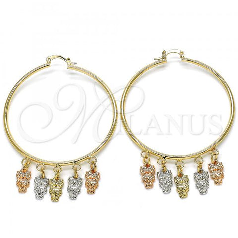 Oro Laminado Large Hoop, Gold Filled Style Owl Design, Polished, Tricolor, 02.63.2663.55