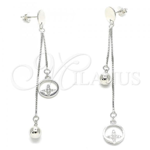 Sterling Silver Stud Earring, Ball Design, with White Micro Pave, Polished, Rhodium Finish, 02.186.0198
