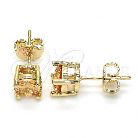 Oro Laminado Stud Earring, Gold Filled Style with Champagne Cubic Zirconia, Polished, Golden Finish, 02.284.0010.7