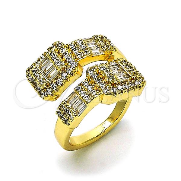 Oro Laminado Multi Stone Ring, Gold Filled Style Baguette Design, with White Cubic Zirconia and White Micro Pave, Polished, Golden Finish, 01.283.0034