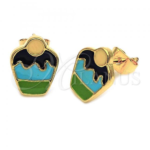 Oro Laminado Stud Earring, Gold Filled Style Cupcake Design, Black Enamel Finish, Golden Finish, 5.126.074.1 *PROMO*