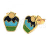 Oro Laminado Stud Earring, Gold Filled Style Cupcake Design, Black Enamel Finish, Golden Finish, 5.126.074.1 *PROMO*
