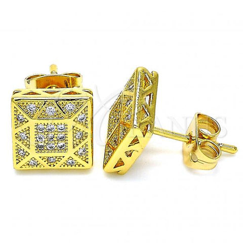 Oro Laminado Stud Earring, Gold Filled Style with White Micro Pave, Polished, Golden Finish, 02.342.0036