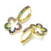 Oro Laminado Huggie Hoop, Gold Filled Style Flower Design, with Multicolor Micro Pave, Polished, Golden Finish, 02.210.0447.2.15