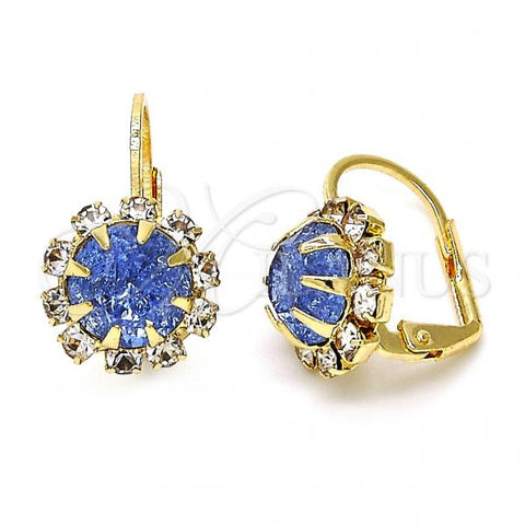 Oro Laminado Leverback Earring, Gold Filled Style Flower Design, with Light Sapphire and White Crystal, Polished, Golden Finish, 02.122.0086.4