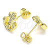 Oro Laminado Stud Earring, Gold Filled Style Anchor Design, with White Micro Pave, Polished, Golden Finish, 02.156.0464