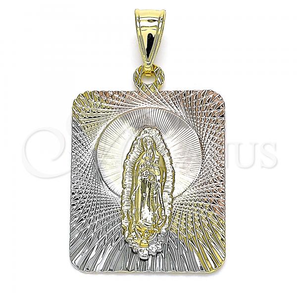 Oro Laminado Religious Pendant, Gold Filled Style Guadalupe Design, Diamond Cutting Finish, Tricolor, 05.253.0162