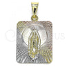 Oro Laminado Religious Pendant, Gold Filled Style Guadalupe Design, Diamond Cutting Finish, Tricolor, 05.253.0162