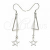 Sterling Silver Long Earring, Star Design, Polished, Rhodium Finish, 02.285.0105