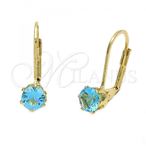 Oro Laminado Leverback Earring, Gold Filled Style with Aquamarine Cubic Zirconia, Polished, Golden Finish, 5.128.095
